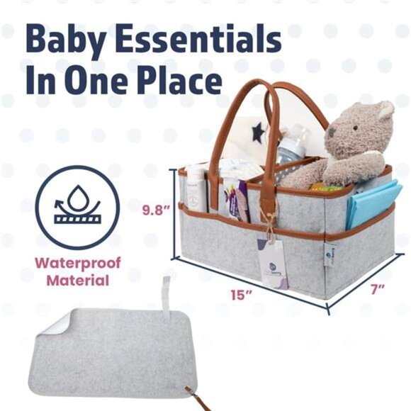 Large Baby Diaper Caddy Organizer Changing Table Basket Nursery Storage with Han - Picture 2 of 8